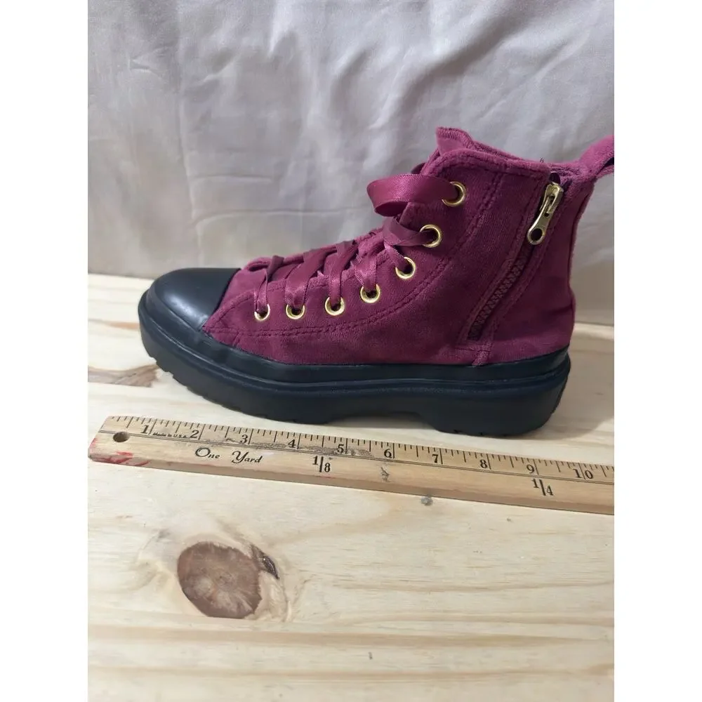 Converse Chuck Taylor Lugged High Top Platform Velvet Berry Big Kids Size 3.5